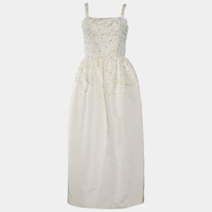Dior Cream Silk Embellished Sleeveless Dress M