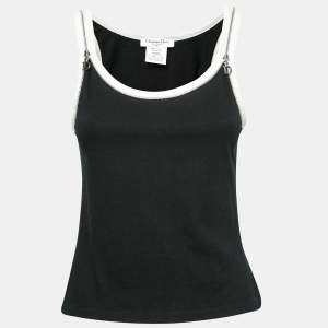 Dior Black and White Cotton Chain Embellished Sleeveless Tank Top L