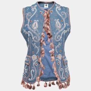 Dior Blue Hand Embroidered Denim Tassel Trimmed Vest M