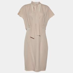 Christian Dior Beige Crepe V-Neck Dress L