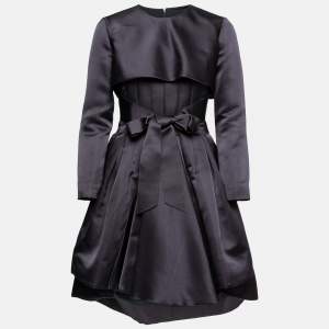 Dior Navy Blue Silk Bow Waist Pleated Crop Jacket Dress S 