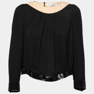 Dior Black Silk Sequin Embellished  Bow Detail Open Back Top M