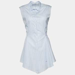 Dior Blue Pinstripe Print Cotton Sleeveless Flared Shirt M