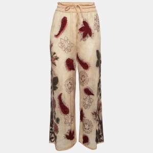 Dior Beige Floral Print Cashmere Drawstring Pants S