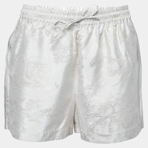 Dior Light Grey & Gold Floral Jacquard Silk Shorts L