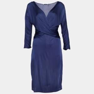 Dior Navy Blue Jersey Ruched Knee-Length Dress L