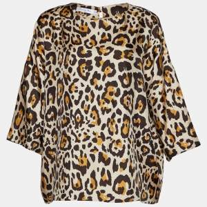 Dior Beige Leopard Print Silk Three Quarter Sleeve Blouse XL