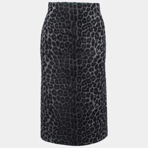 Christian Dior Black Monochrome Leopard Print Cotton Pencil Skirt M