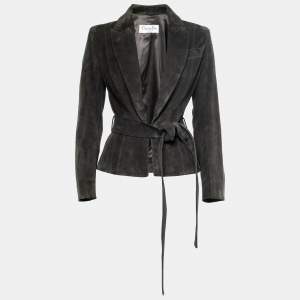 Christian Dior Boutique Vintage Olive Green Suede Belted Blazer S