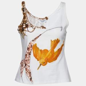Christian Dior Boutique White Embellished Printed Cotton Tank Top L