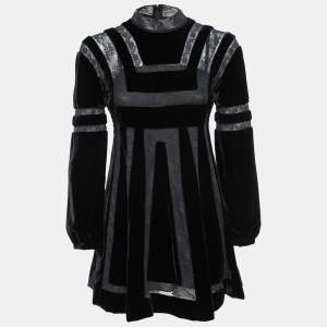 Christian Dior Black Velvet & Lace Panelled Mini Dress S