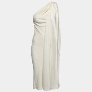 Christian Dior Cream Crepe One-Shoulder Draped Midi Dress S