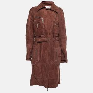 Dior Vintage Brown Suede Belted Coat L