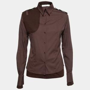 Dior Vintage Brown Cotton & Wool Inset Button Front Shirt M