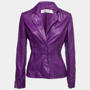 Dior Vintage Purple Leather Button Front Jacket M