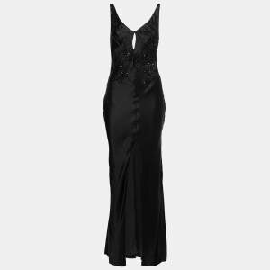 Christian Dior Vintage Black Embroidered Silk Gown S