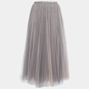 Christian Dior Light Pink & Grey Polka Dot Tulle Maxi Skirt S