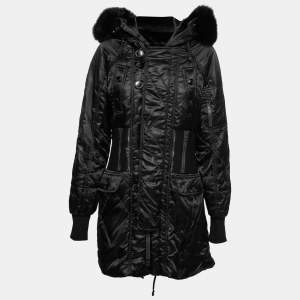 Christian Dior Vintage Synthetic Quilted Fur Trim Hooded Jacket L