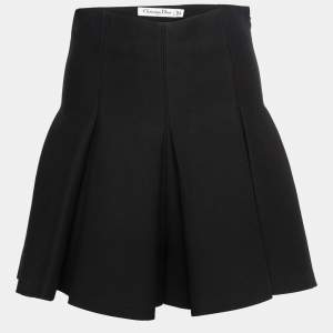Christian Dior Black Wool Box Pleated Mini Skirt S