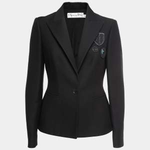 Christian Dior Black Crepe Patch-Detailing Tailored Blazer M