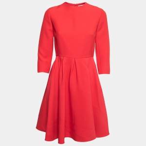 Dior Red Wool & Silk Flared Pleated Dress S