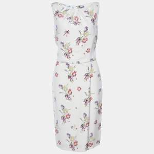 Christian Dior Cream Floral Printed Silk Sleeveless Dress XL