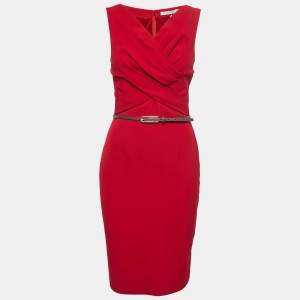 Dior Rouge Red Wool Sleeveless Belted Midi Dress S