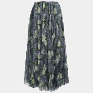 Christian Dior Grey Floral Mesh Midi Skirt S