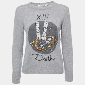 Christian Dior Grey Cashmere Embroidered Pullover M