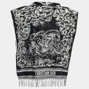 Dior Navy Blue Toile de Jouy Cotton Reverse Hooded Poncho One Size