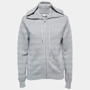 Dior Grey Macrocannage Wool & Silk Knit Zip Up Jumper S