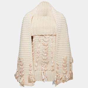 Christian Dior Cream Knitted Bow Embellished Sweater & Scarf Set M
