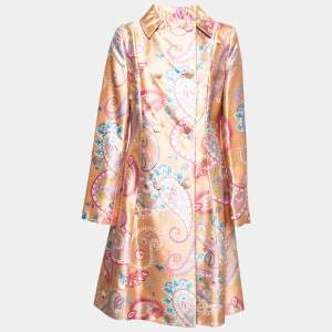 Christian Dior Beige Paisley Printed Silk Double-Breasted Coat L