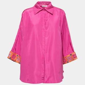 Christian Dior Pink Silk Moire Cuff Embellished Shirt M