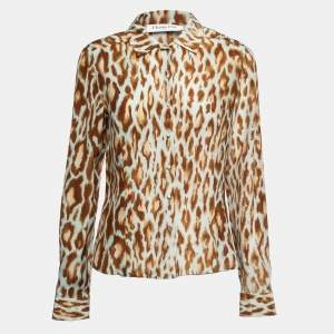 Christian Dior Brown Animal Print Silk Shirt M