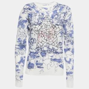 Christian Dior White World Embroidered Cashmere Sweater S