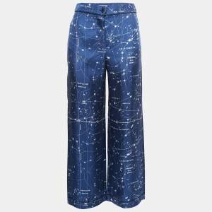 Christian Dior Blue Printed Silk Wide Leg Pants S