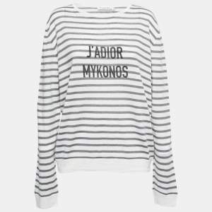 Christian Dior White/Grey Striped J'Adior Mikonos Knit Pullover L