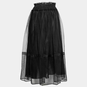 Dior Black Tulle Pleated Midi Skirt S