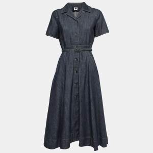 Christian Dior Blue Denim Belted Midi Dress M