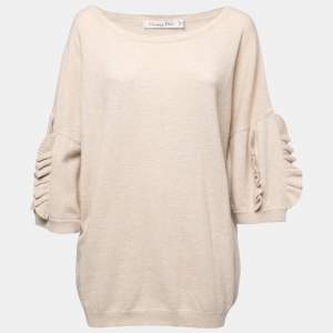 Dior Beige Wool Blend Ruffle Sleeve Sweater M