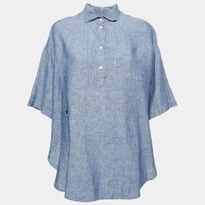 Dior Blue Linen Wide Cut Slit Shirt S