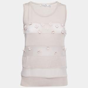  Dior Dusty Pink Knit Floral Embroidered Sleeveless Top M