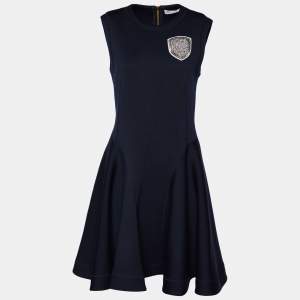 Christian Dior Navy Blue Wool Embellished Detail Sleeveless Midi Dress M