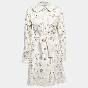 Christian Dior Boutique Vintage White Laser Cut Lambskin Leather Trench Coat M