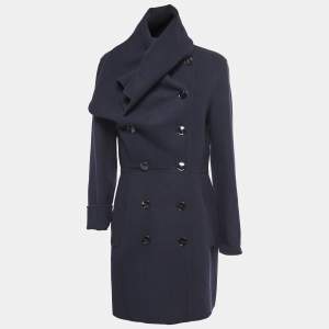 Dior Navy Blue Cashmere Double Breasted Scarf Detail Coat M