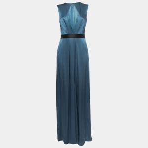 Dior Dark Teal Silk Satin Sleeveless Maxi Dress M 