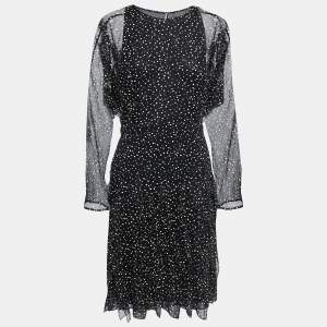 Gucci Black Dotted Silk Chiffon Ruffled Short Dress L