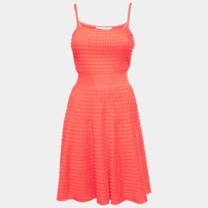Dior Neon Pink Patterned Knit Strappy Short Dress S