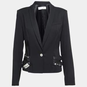 Christian Dior Boutique Black Wool Studded Strap Detail Blazer L